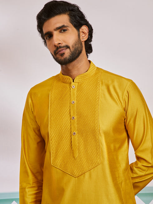 Men's Mustard Silk Blend Kurta And Pyjama Set