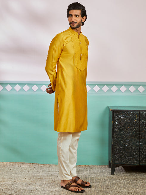 Men's Mustard Silk Blend Kurta And Pyjama Set