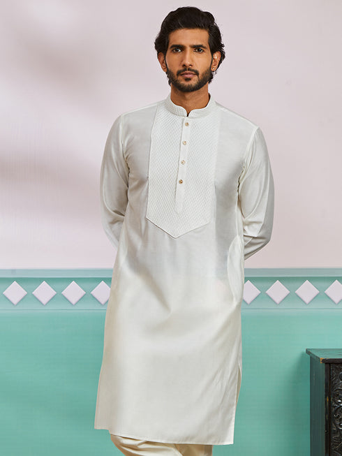 Men's White Silk Blend Kurta