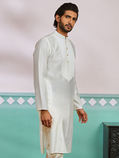 Men's White Silk Blend Kurta