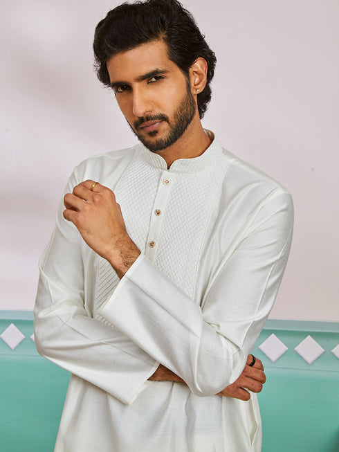 Men's White Silk Blend Kurta