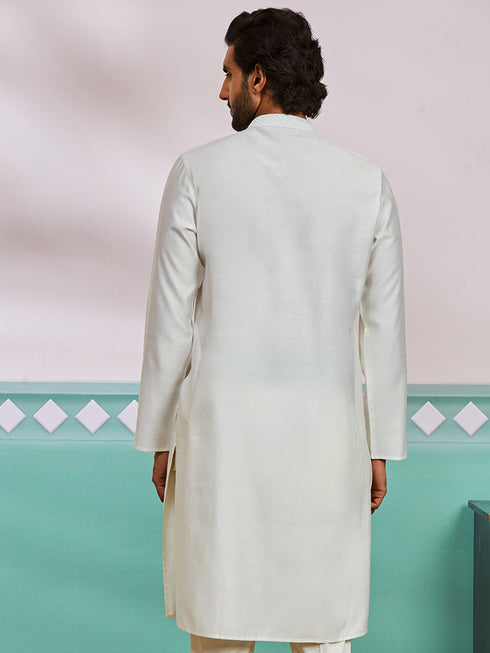 Men's White Silk Blend Kurta