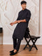 Men's Black Fine Satin Kurta And Pyjama Set