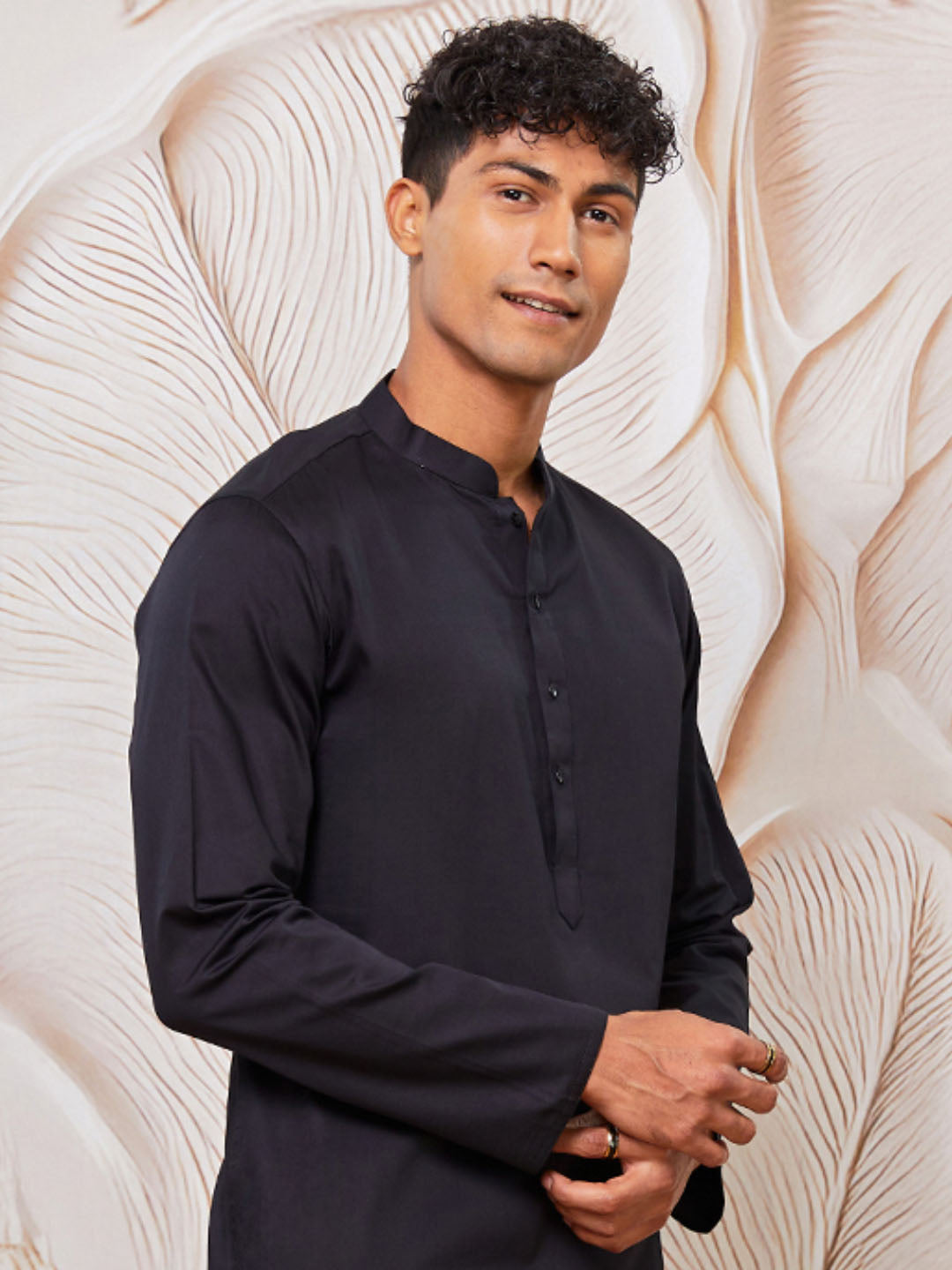 Men's Black Fine Satin Kurta And Pyjama Set