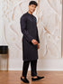 Men's Black Fine Satin Kurta And Pyjama Set