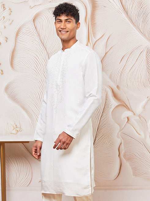 Men's White Silk Blend Kurta