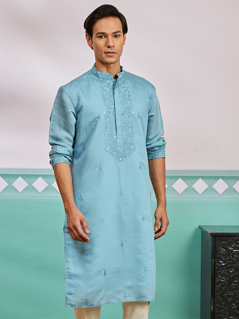 Men's Aqua Silk Blend Kurta