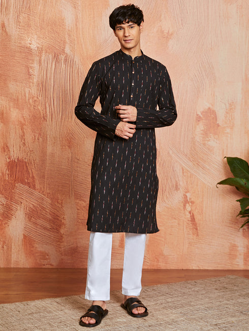 Men's Black Cotton Kurta And Pyjama Set