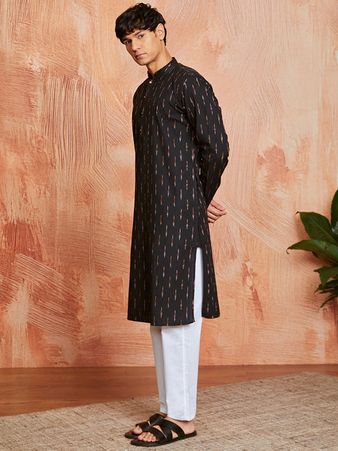 Men's Black Cotton Kurta And Pyjama Set