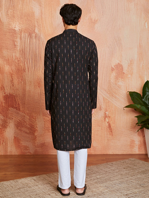 Men's Black Cotton Kurta And Pyjama Set