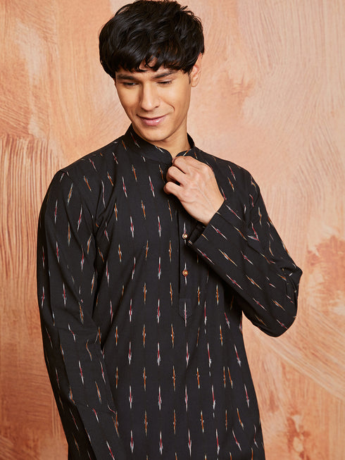 Men's Black Cotton Kurta And Pyjama Set