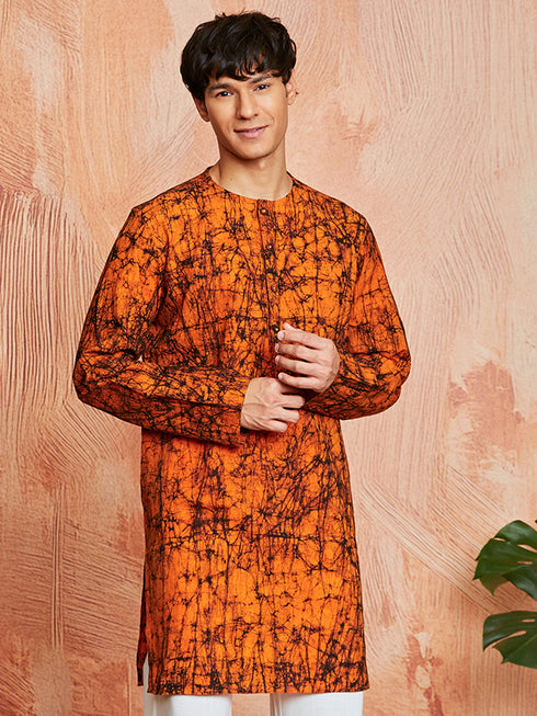 Men's Orange Cotton Kurta