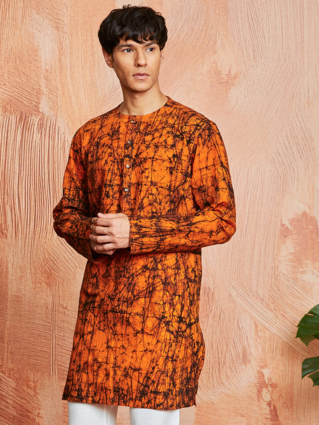 Men's Orange Cotton Kurta