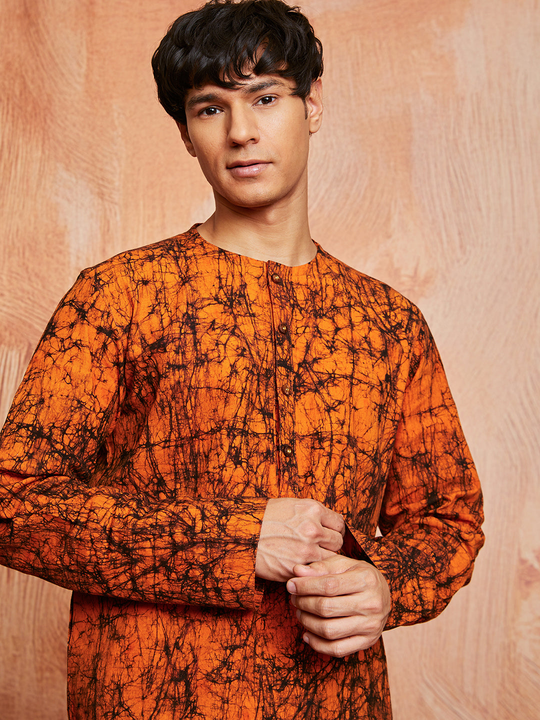 Men's Orange Cotton Kurta