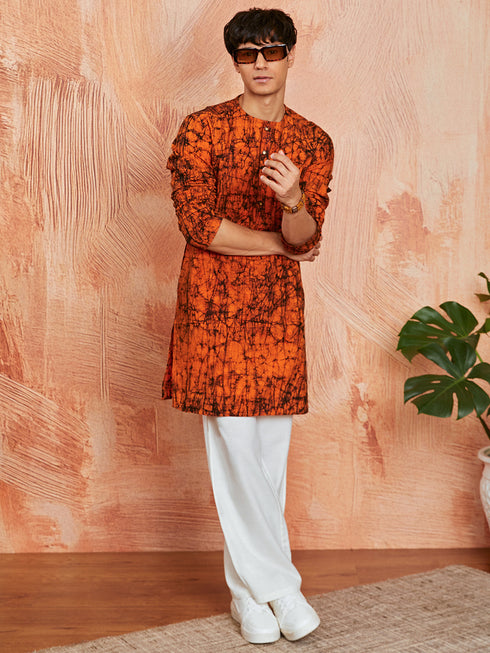 Men's Orange Cotton Kurta