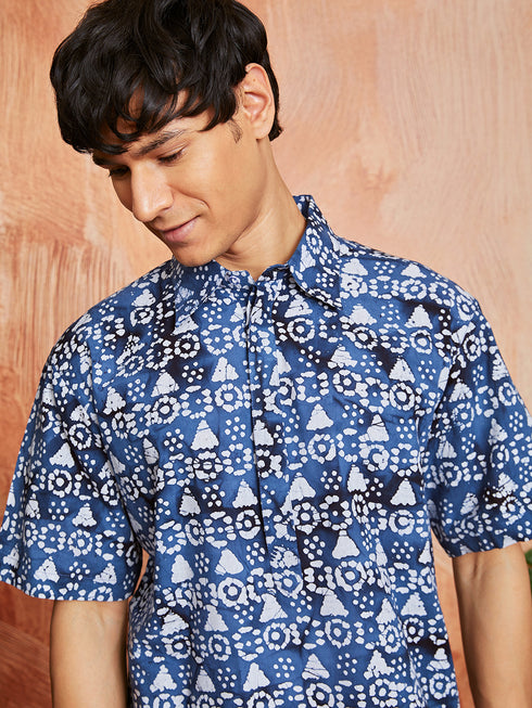 Men's Blue Cotton Kurta And Pyjama Set