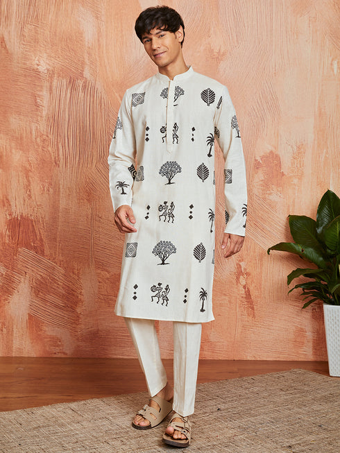 Men's Cream Cotton Kurta And Pyjama Set