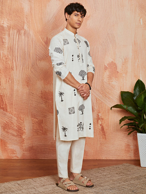 Men's Cream Cotton Kurta And Pyjama Set