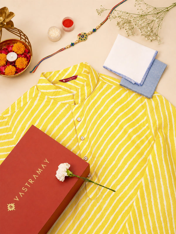 Men's Yellow Lehariya Cotton Kurta Rakhi Gift Box for Brother | Premium Raksha Bandhan Gift