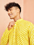 Men's Yellow Lahariya Print Kurta with White Pant Set
