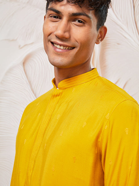 Men's Mustard Cotton Blend Kurta Pant Set