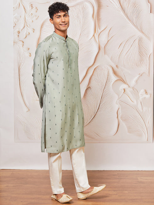 Men's Mint Green Cotton Blend Kurta Pant Set