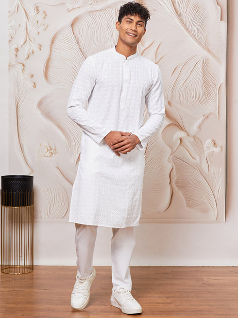 Men's White Rayon Kurta Pyjama Set