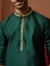 Vastramay Men Bottle Green Silk Anmol Jacquard Kurta
