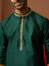 Men's Bottle Green Jacquard Kurta with Cream Churidar Set