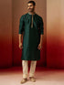 Men's Bottle Green Jacquard Kurta with Cream Churidar Set