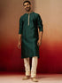 Men's Bottle Green Jacquard Kurta with Cream Churidar Set