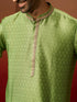 Men's Green Jacquard Kurta with Cream Churidar Set