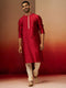 Men's Maroon Jacquard Kurta with Cream Churidar Set