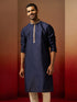 Vastramay Men Navy Blue Silk Anmol Jacquard Kurta