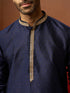 Vastramay Men Navy Blue Silk Anmol Jacquard Kurta