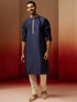 Men's Navy Blue Jacquard Kurta with Cream Churidar Set