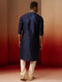 Men's Navy Blue Jacquard Kurta with Cream Churidar Set