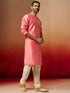 Men's Pink Jacquard Kurta with Cream Churidar Set