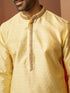 Men's Yellow Jacquard Kurta with Cream Churidar Set