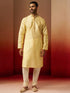 Men's Yellow Jacquard Kurta with Cream Churidar Set