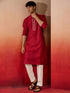 Mens Maroon Jacquard Kurta with Pyjama