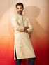 Vastramay Men Cream Royal Blue Silk Jacquard Kurta