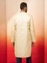 Vastramay Men Cream Royal Blue Silk Jacquard Kurta