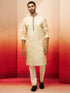 Men's Cream Royal Blue Embroidered Kurta with Pyjama