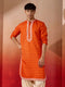 Men's Orange Hand Embroidered Silk Kurta