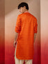 Men's Orange Hand Embroidered Silk Kurta