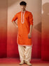 Men's Orange Champion Matka Hand Embroidered Kurta with Cream Patiala Set