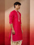 Men's Pink Hand Embroidered Silk Kurta