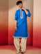 Men's Royal Blue Phantom Silk Hand Embroidered Kurta with Cream Patiala
