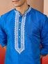 Men's Royal Blue Phantom Silk Hand Embroidered Kurta with Cream Patiala